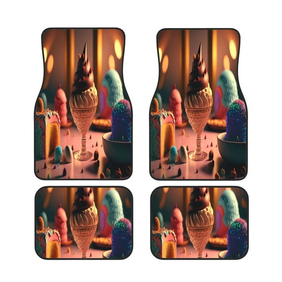 Cauagu Colorful Cake Ice Cream Pattern Car Floor Mat Set of 4,Car Carpet Mats Car Mats with Anti-Slip Backing & Driver Heel Pad Universal Fit for Cars/Trucks/SUV/Vans