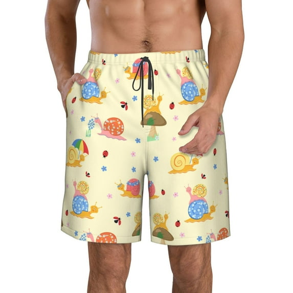 Cauagu Colorful Cartoon Snail Print Men's Swim Trunks,Hawaiian Bathing Suit Swimsuits Beach Shorts with Pockets for Men Quick Dry Swimming Board Shorts-X-Large