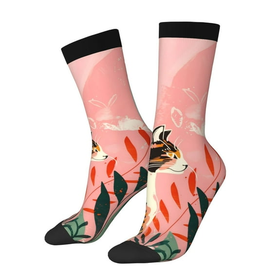 Cauagu Colorful Cat With Flowers Print Crew Socks for Women and Men,Adult Athletic Running Socks 1-Pair Sports Socks Work Gear Socks with Moisture Wicking