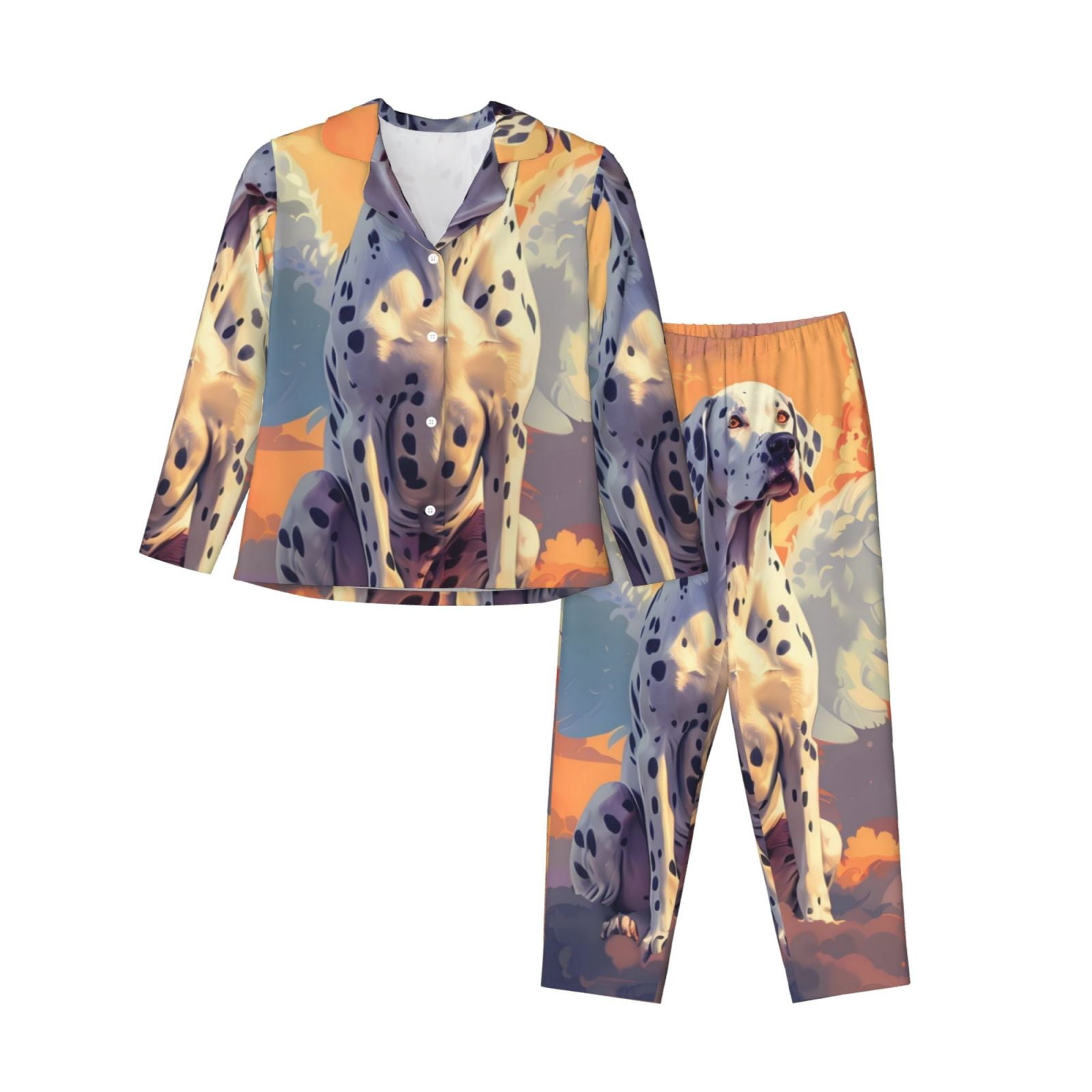 Cauagu Colorful Cloud Spotted Dog Print Women's Long-Sleeve Pajamas Set ...