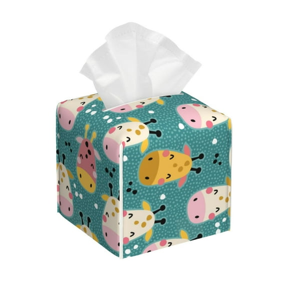 Cauagu Colorful Cow Print Tissue Box Cover,Leather Square Holder - Decorative Holder/Organizer for Bathroom, Night Stands, Office Desk & Car 5"X5"X5"