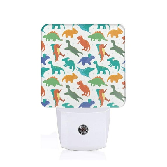 Cauagu Colorful Dinosaur Print LED Nightlight,0.5W Night Lights Plug into Wall 1 Pack with Dusk-to-Dawn Light Sensor Soft Glow Lamp for Bathroom Adult Hallway-EU