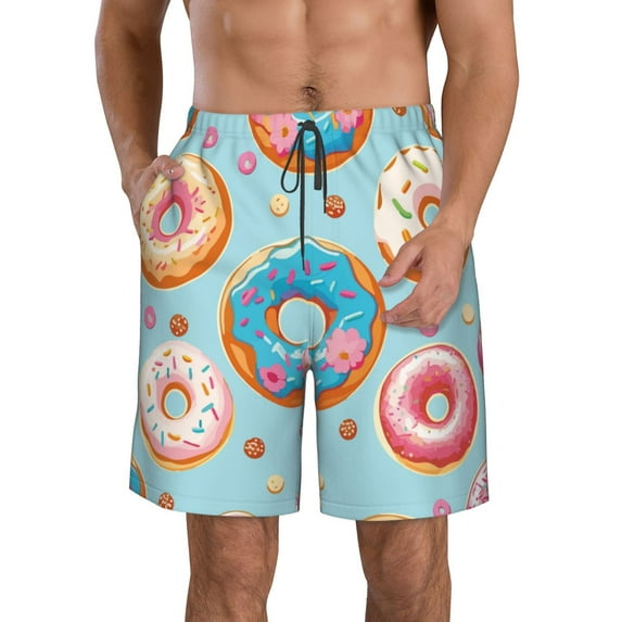 Cauagu Colorful Donut Print Men's Swim Trunks,Hawaiian Bathing Suit Swimsuits Beach Shorts with Pockets for Men Quick Dry Swimming Board Shorts-Small