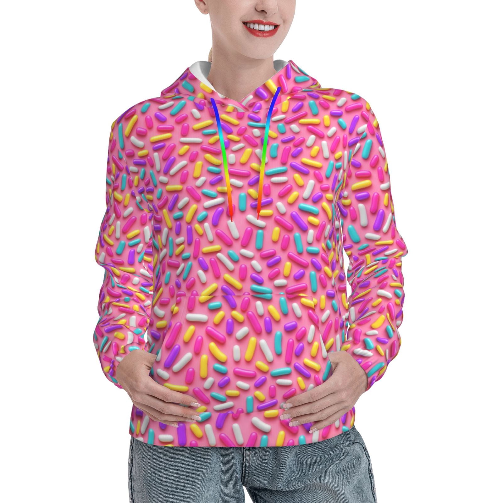 Donut Pattern Print Women Pullover Hoodie