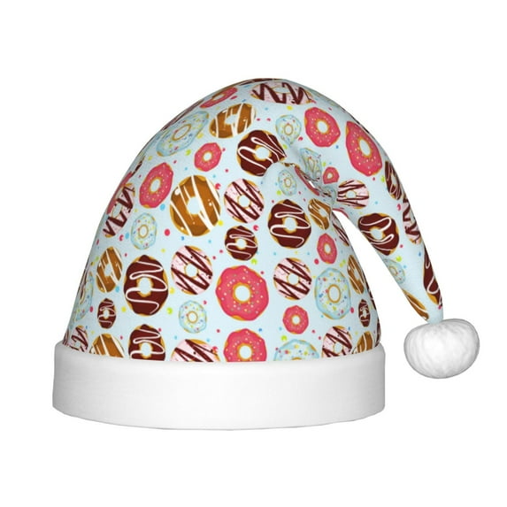 Cauagu Colorful Donuts Pattern Christmas Hat for Kids,Xmas Holiday Hat Santa Hat for Boys & Girls Festive Headwear Accessories for Christmas/New Year/Holiday