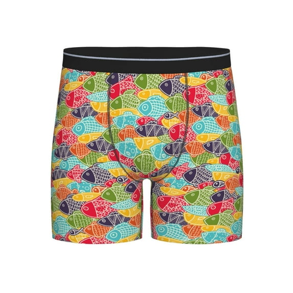 Cauagu Colorful Fish 2 Print Men's Boxer Briefs, Funny & Cute Underwear Elastic Waistband Briefs Ideal Gift for Men,1-Pack