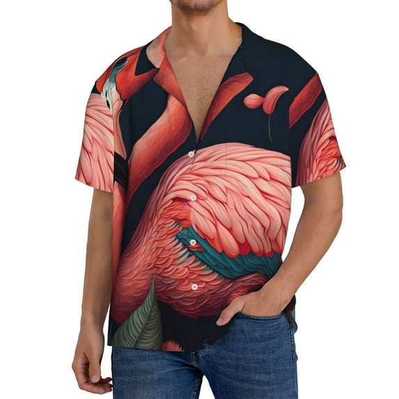 Cauagu Colorful Floral Flamingo Men's Short Sleeve Button Down Hawaiian Shirt for Men Bowling Shirts Casual Summer Beach Shirt,XX-Large