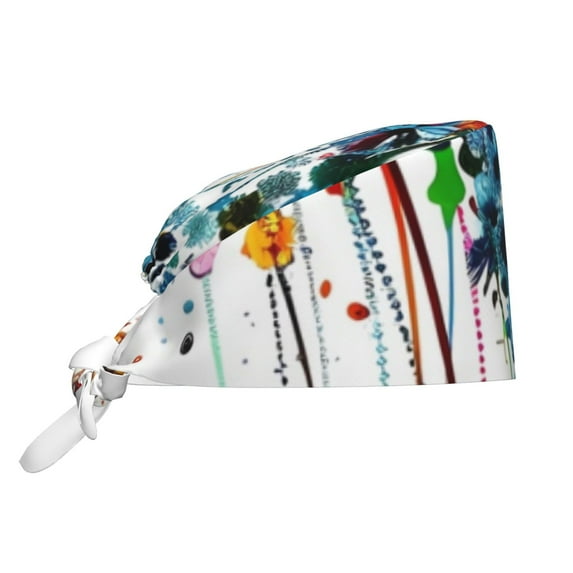 Cauagu Colorful Floral Jellyfish Pattern 1 Pcs Working Caps,Adjustable Working Hats Elastic Scrub Hats Nurse Scrub Cap Nurse Hats Elastic Tie Back Hats Unisex,One Size