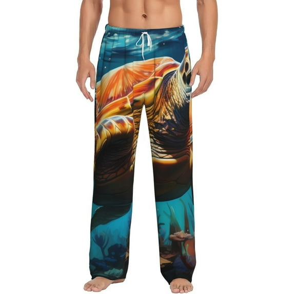 Cauagu Colorful Flower Sea Turtle Mens Pajama Pants Sleep & Lounge Pants,PJ Bottoms with Pockets-Large