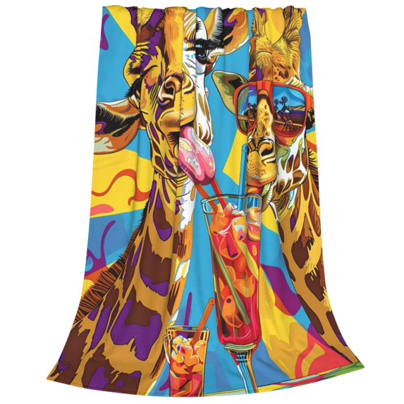 Cauagu Colorful Giraffes with Drinks Pattern Flannel Bed Blankets,Fleece Blanket Comfortable Air Conditioning Blanket for Sofa Bed Travel Couch & Living Room -50"x40"
