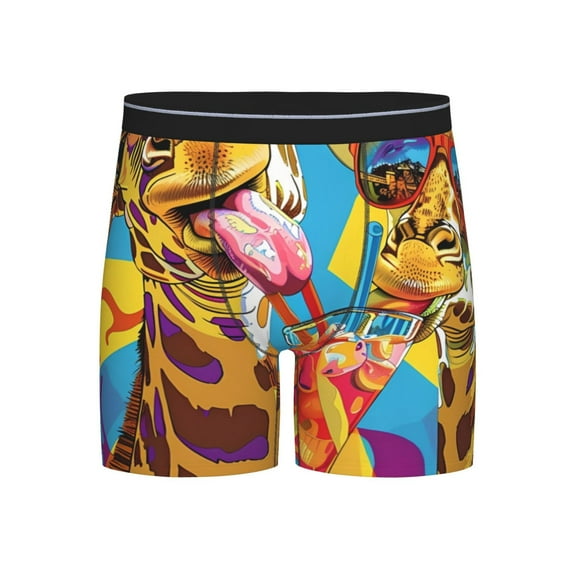 Cauagu Colorful Giraffes with Drinks Print Men's Boxer Briefs, Funny & Cute Underwear Elastic Waistband Briefs Ideal Gift for Men,1-Pack