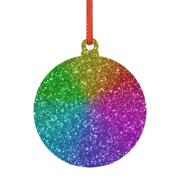 Cauagu Colorful Glitter Pattern Acrylic Christmas Pendant,1-Pack Christmas Ornaments Xmas Tree Decor Christmas Décor with Ribbon Cute Tree Hanging for Party Favors-Round Shape