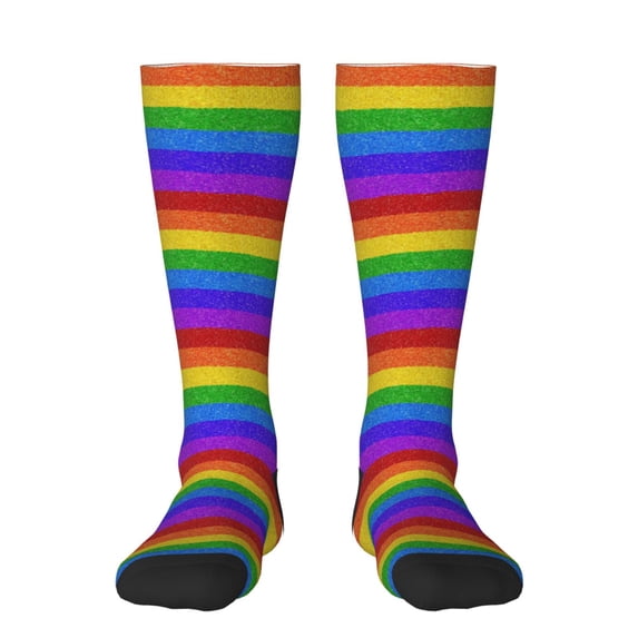 Cauagu Colorful Glitter Rainbow Print Women's Men's Ankle Socks 1-pack Casual Athletic Socks for Unisex Adult Moisture-Wicking Socks for Daily Wear/Running/Sport