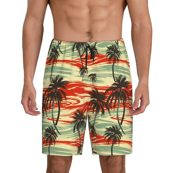 Cauagu Colorful Hawaii Palms Print Pajama Bottoms for Men Sleep Pajama Shorts Elastic Waistband Sleep Pajama Short Men's PJ Shorts -Medium