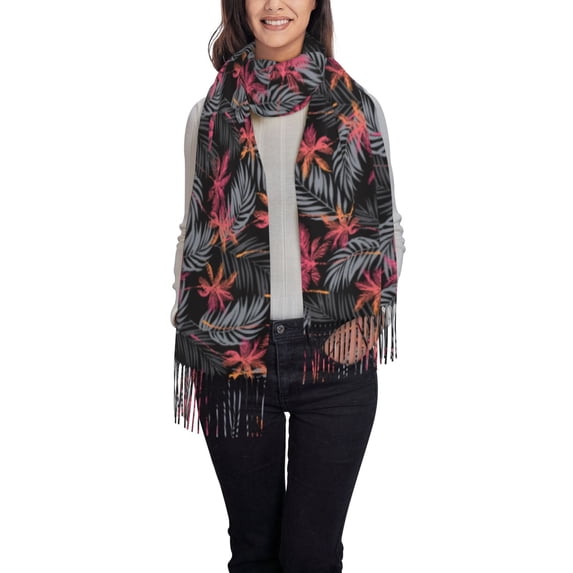 Cauagu Colorful Hawaii Palms Print Women Wrap Shawl tassels Scarves Retro Scarf 77.6"X28.3"