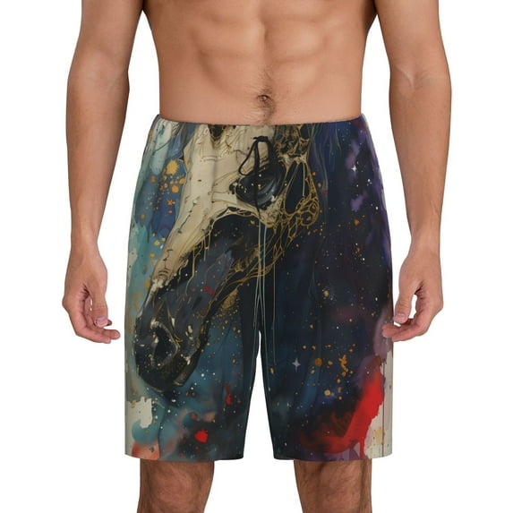 Cauagu Colorful Ink Cute Horse Print Pajama Bottoms for Men Sleep Pajama Shorts Elastic Waistband Sleep Pajama Short Men's PJ Shorts -Medium