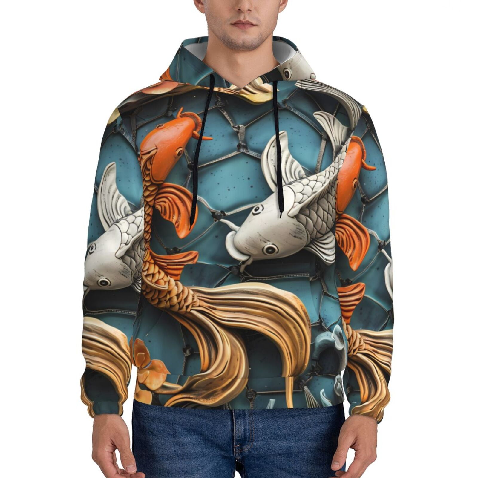 Goldfish Pattern Print Men Pullover Hoodie