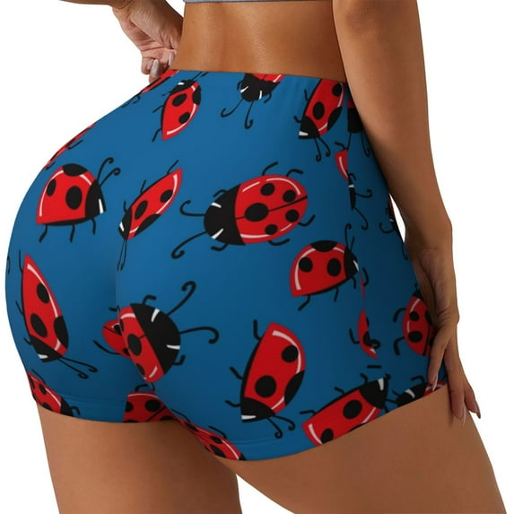 Cauagu Colorful Ladybird for Womens Workout Impact Shorts,Booty Biker Shorts High Waisted Elastic Athletic Shorts for Yoga Gym Running Sports-Small