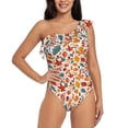 thumbnail image 1 of Cauagu Colorful Maple Leaves Print Women's Sexy One Piece Swimsuits One Shoulder Ruffle Tummy Control Bathing Suit Slimming Swimwear-X-Large, 1 of 6