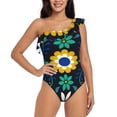 thumbnail image 1 of Cauagu Colorful Mexican Flower Print Women's Sexy One Piece Swimsuits One Shoulder Ruffle Tummy Control Bathing Suit Slimming Swimwear-Medium, 1 of 6