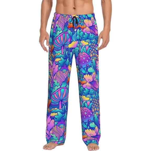 Cauagu Colorful Mushrooms Mens Pajama Pants Sleep & Lounge Pants,PJ Bottoms with Pockets-X-Large