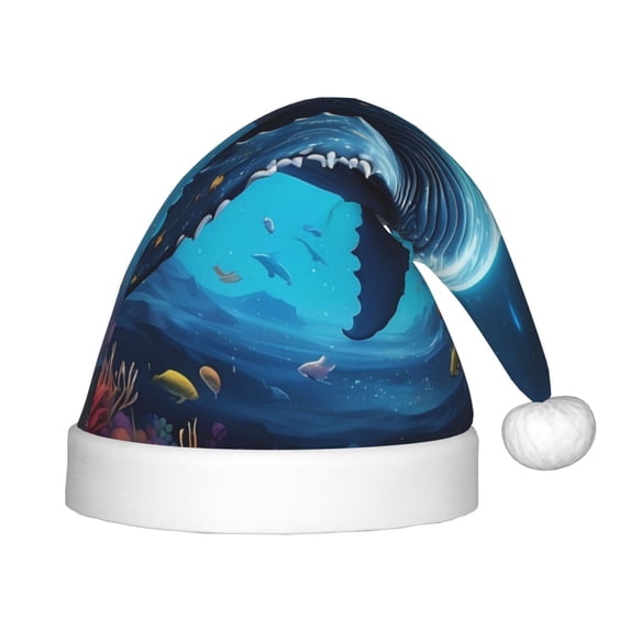Cauagu Colorful Ocean Whale Pattern Christmas Hat for Kids,Xmas Holiday Hat Santa Hat for Boys & Girls Festive Headwear Accessories for Christmas/New Year/Holiday