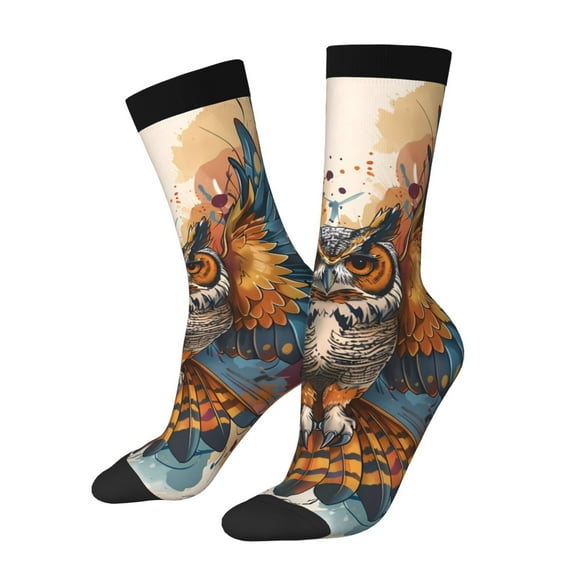 Cauagu Colorful Owl Tattoo Art Print Crew Socks for Women and Men,Adult Athletic Running Socks 1-Pair Sports Socks Work Gear Socks with Moisture Wicking