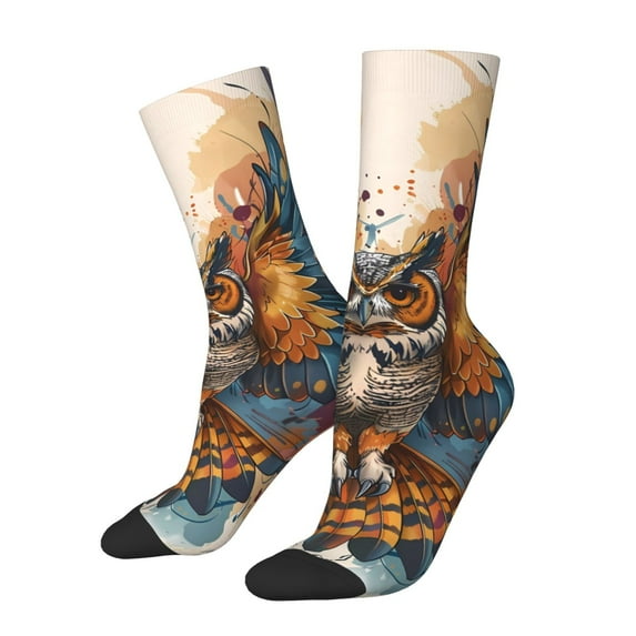 Cauagu Colorful Owl Tattoo Art Print Crew Socks for Women and Men,Adult Athletic Running Socks 1-Pair Sports Socks Work Gear Socks with Moisture Wicking