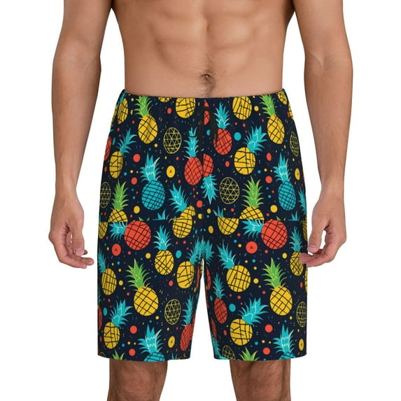 Cauagu Colorful Pineapple Print Pajama Bottoms for Men Sleep Pajama Shorts Elastic Waistband Sleep Pajama Short Men's PJ Shorts -4X-Large