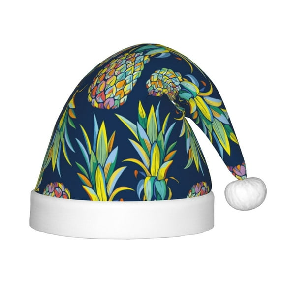 Cauagu Colorful Pineapples Pattern Christmas Hat for Kids,Xmas Holiday Hat Santa Hat for Boys & Girls Festive Headwear Accessories for Christmas/New Year/Holiday