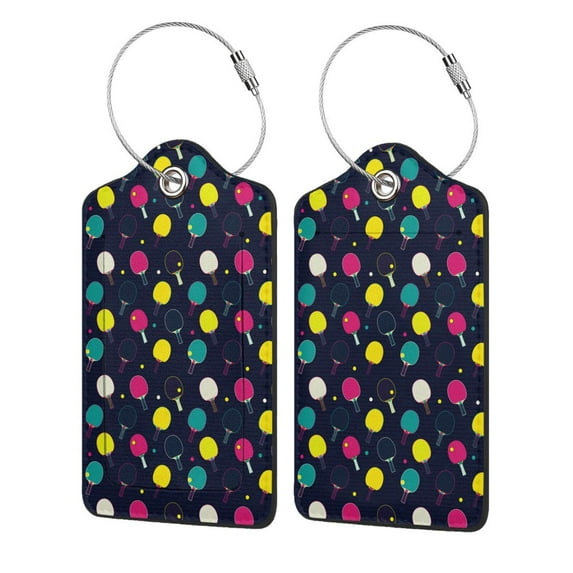 Cauagu Colorful Ping Pong Rackets Pattern Luggage Tags,Leather Luggage Tags Personalized Luggage Tag Travel Tags Privacy Cover ID Label for Travel Bag Suitcase-1