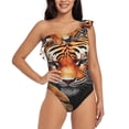 thumbnail image 1 of Cauagu Colorful Plant Tiger Print Women's Sexy One Piece Swimsuits One Shoulder Ruffle Tummy Control Bathing Suit Slimming Swimwear-XX-Large, 1 of 6