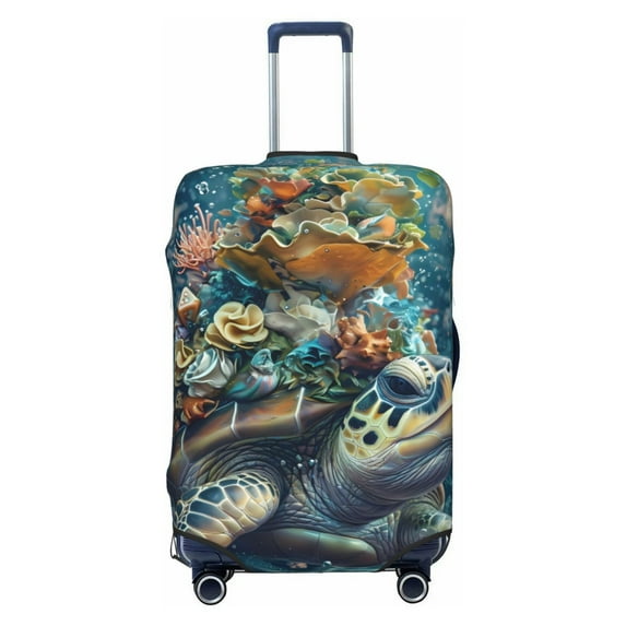 Cauagu Colorful Plant Turtle Print Travel Luggage Cover,Travel Dust-proof Suitcase Cover Softside Suitcase Protector for 18-32inch,Not Included Suitcase