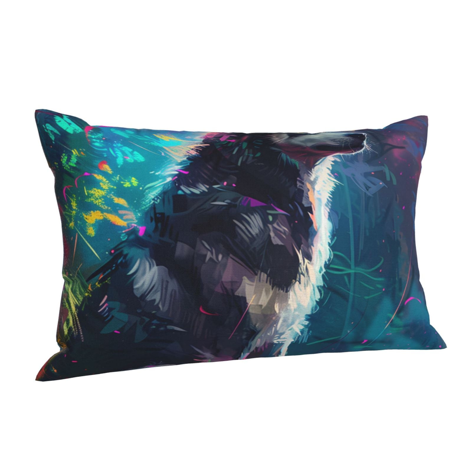 Cauagu Colorful Plant Wolf Print Pillow Covers with Envelope Closure