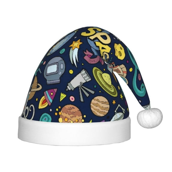 Cauagu Colorful Space Pattern Christmas Hat for Kids,Xmas Holiday Hat Santa Hat for Boys & Girls Festive Headwear Accessories for Christmas/New Year/Holiday