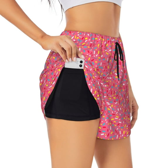 Cauagu Colorful Sprinkles Donuts Print Women's 2 in 1 Running Shorts Athletic Workout Gym Yoga Shorts Running Shorts for Women-XX-Large