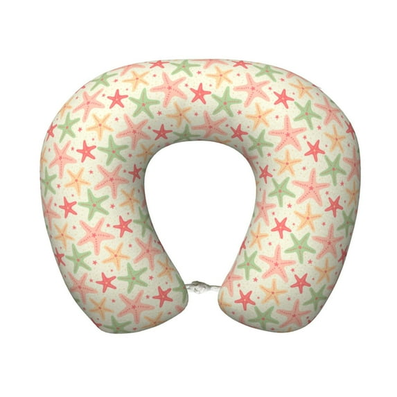 Cauagu Colorful Starfish Pattern Travel Pillow Memory Foam, U-Shaped Neck Pillow Neck and Head Support Portable Travel Pillow Suitable for Planes & Trains