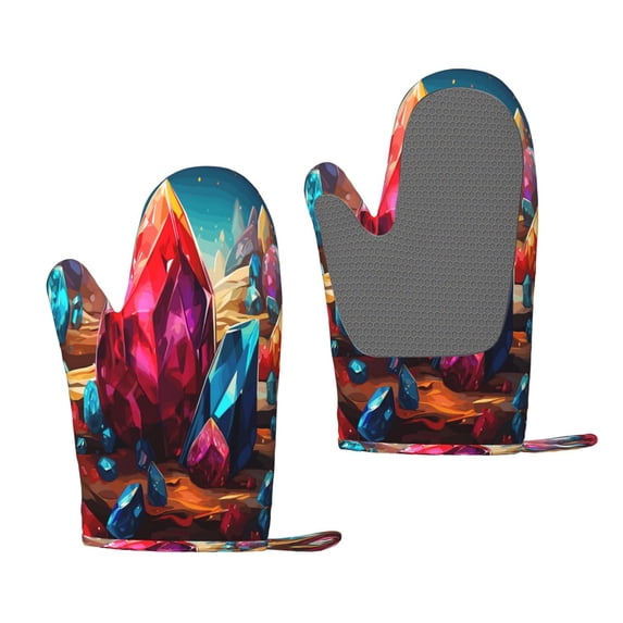 Cauagu Colorful Stone World Print Oven Mitts 2 Piece Set,BBQ Gloves Grilling Gloves Kitchen Silicone Oven Gloves Heat Resistant Oven Mitts for Barbecue Cooking & Baking