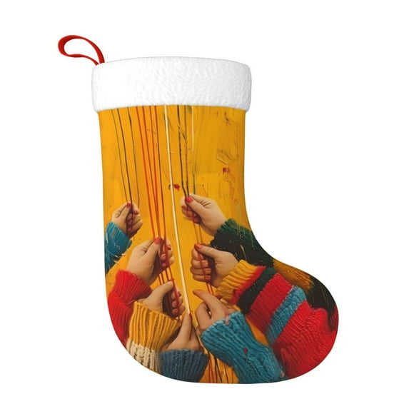 Cauagu Colorful Sweaters And Strings for Christmas Stockings,1-Pack Large Xmas Stocking Holiday and Farmhouse Stocking Fit for Christmas Holiday Party Decoration(17.7*11 Inch)