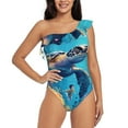 thumbnail image 1 of Cauagu Colorful Underwater Plant Turtle Print Women's Sexy One Piece Swimsuits One Shoulder Ruffle Tummy Control Bathing Suit Slimming Swimwear-Medium, 1 of 6