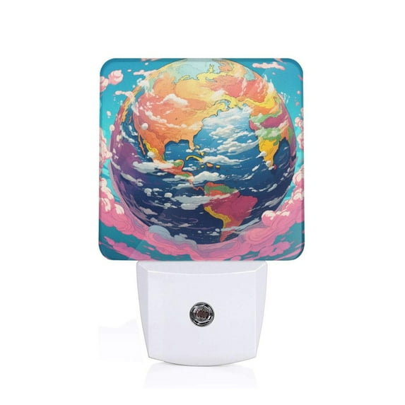 Cauagu Colorful Whimsical Earth Print LED Nightlight,0.5W Night Lights Plug into Wall 1 Pack with Dusk-to-Dawn Light Sensor Soft Glow Lamp for Bathroom Adult Hallway-EU