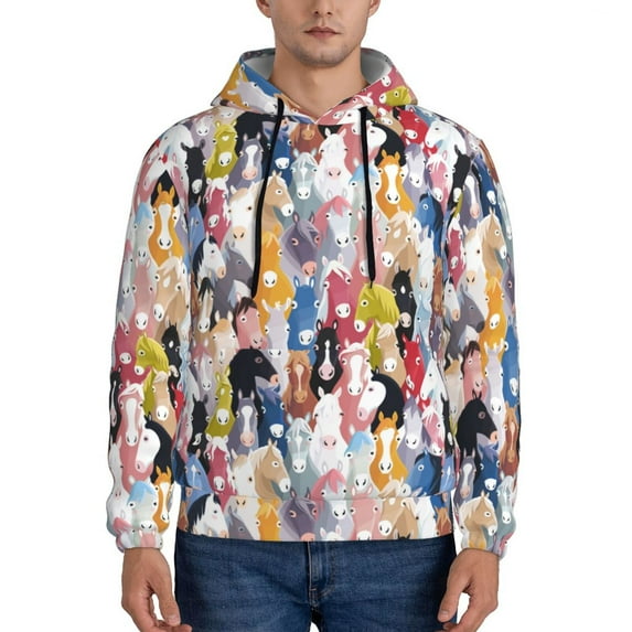 Cauagu Colourful Horses for Men's Pullover Hooded Sweatshirt Athletic Casual Hoodie Aautumn Hoodie Sweatshirt for Men Pullover Casual Hooded Sweatshirt-3X-Large