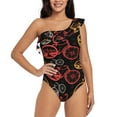 thumbnail image 1 of Cauagu Compass And Mountains In Bicycle Wheels1 Print Women's Sexy One Piece Swimsuits One Shoulder Ruffle Tummy Control Bathing Suit Slimming Swimwear-Large, 1 of 6