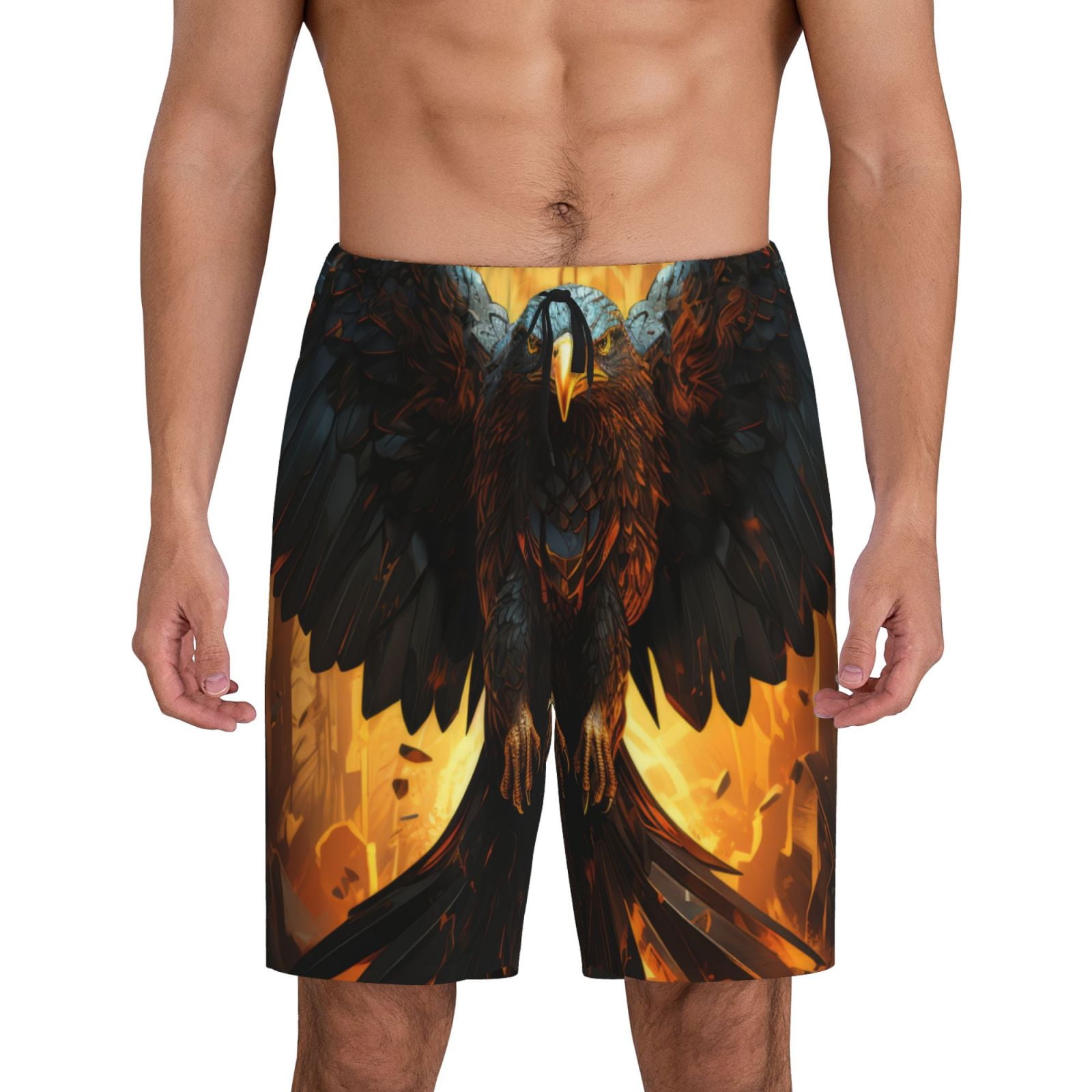Cauagu Cool Black Eagle Print Pajama Bottoms for Men Sleep Pajama