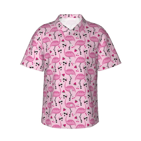 Cauagu Cool Flamingos Print Hawaiian Shirt for Men,Casual Short Sleeve Button Down Shirts Summer Beach Men's Regular-Fit Short-Sleeve Print Shirt -XX-Large