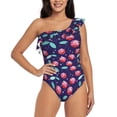 thumbnail image 1 of Cauagu Cool Mirror Cherries Print Women's Sexy One Piece Swimsuits One Shoulder Ruffle Tummy Control Bathing Suit Slimming Swimwear-XX-Large, 1 of 6