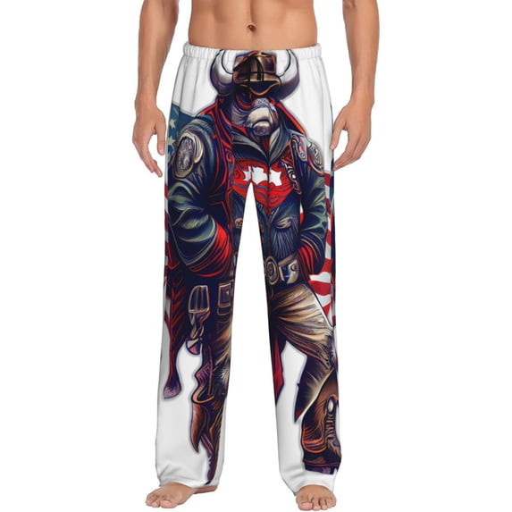 Cauagu Cool Patriotic Buffalo Cowboy Mens Pajama Pants Sleep & Lounge Pants,PJ Bottoms with Pockets-XX-Large