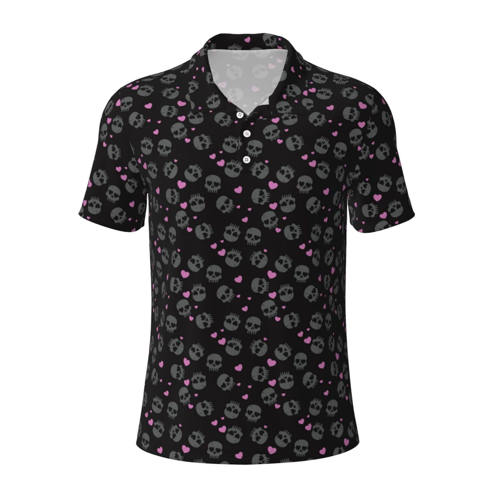 Cauagu Cool Skull Love Print Men's Polo Shirts, ShortSleeve Polo