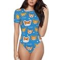 thumbnail image 1 of Cauagu Corgi Dog Face Women's Crew Neck Round Short Sleeve T Shirts Tops Bodysuit Daily Jumpsuit-Small, 1 of 7