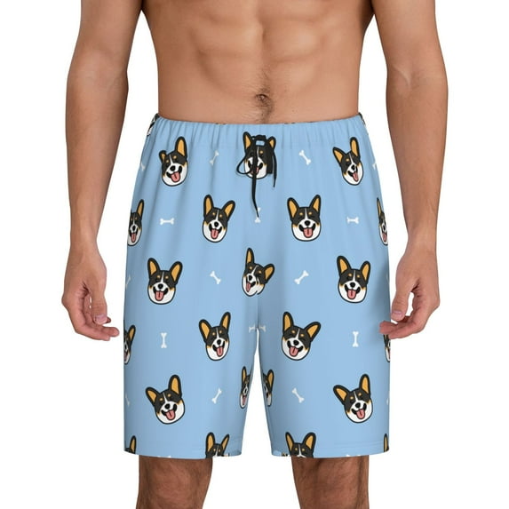 Cauagu Corgi Dog Print Pajama Bottoms for Men Sleep Pajama Shorts Elastic Waistband Sleep Pajama Short Men's PJ Shorts -XX-Large